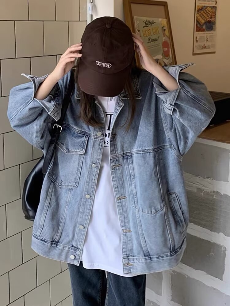 Veste en jean unisexe, modèle tendance et haut de gamme, coupe ample._voghion.com