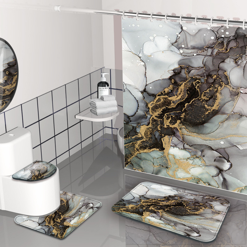 Cortina de baño de textura de mármol amazónico impermeable a prueba de moho baño de cuatro piezas cortina de baño impermeable a prueba de agua image 13