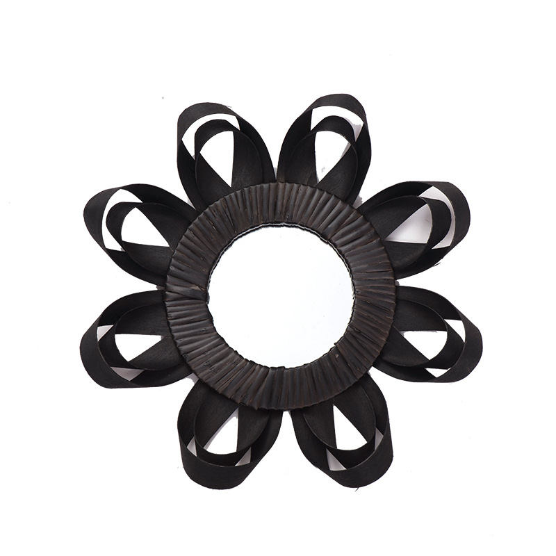 Paja hecha a mano de madera espejo decorativo salón de fondo colgante de pared pasillo Hotel B & B baño espejo cosmético espejo redondo