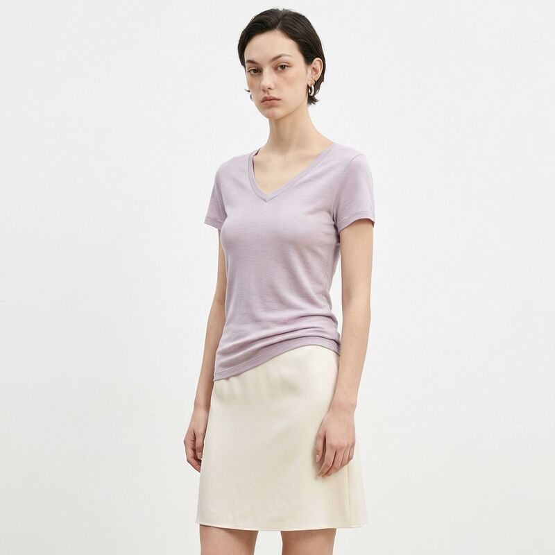 Solid Color V-Neck Lyocell Wool Short-Sleeve T-Shirt for Women, 2026 Summer New Style, Regular Shoulder Fit, Slimming and Flattering Top