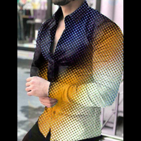 Ropa de hombre europea y americana de comercio exterior nueva personalidad casual de otoño camisa impresa de manga larga de los hombres de moda más camisa de tamaño