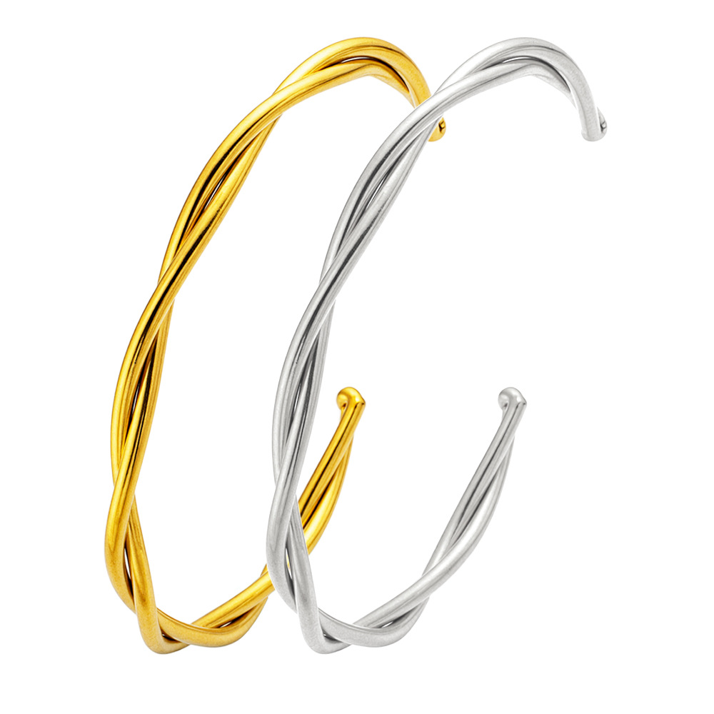 Bracelet Jonc Ouvert En Acier Inoxydable Plaque Or Elegant_voghion.com