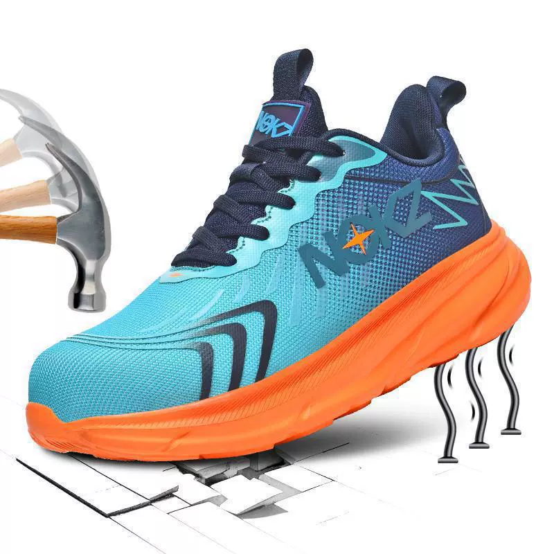 Большие размеры 4647, защитная обувь для мужчин и женщин, дышащие легкие стальные носки с вязаным узором, защитная обувь для строительной площадки с защитой от ударов и проколов.