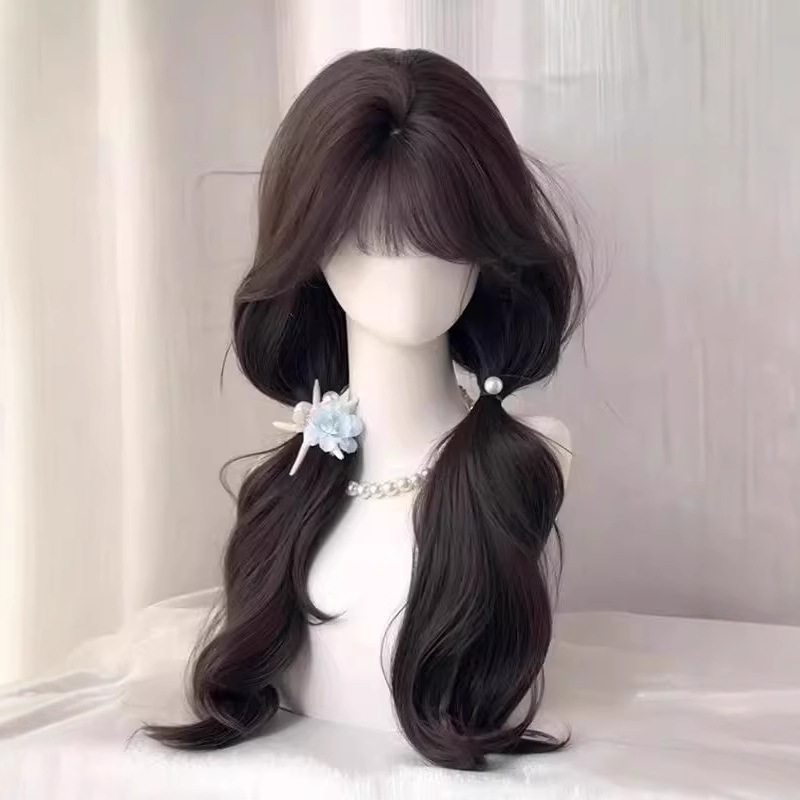 Peruca Koni [Deusa Estilo Coreano] Peruca feminina sem rede de cabelo, coroa alta volumosa, atmosfera de ondas grandes, leve