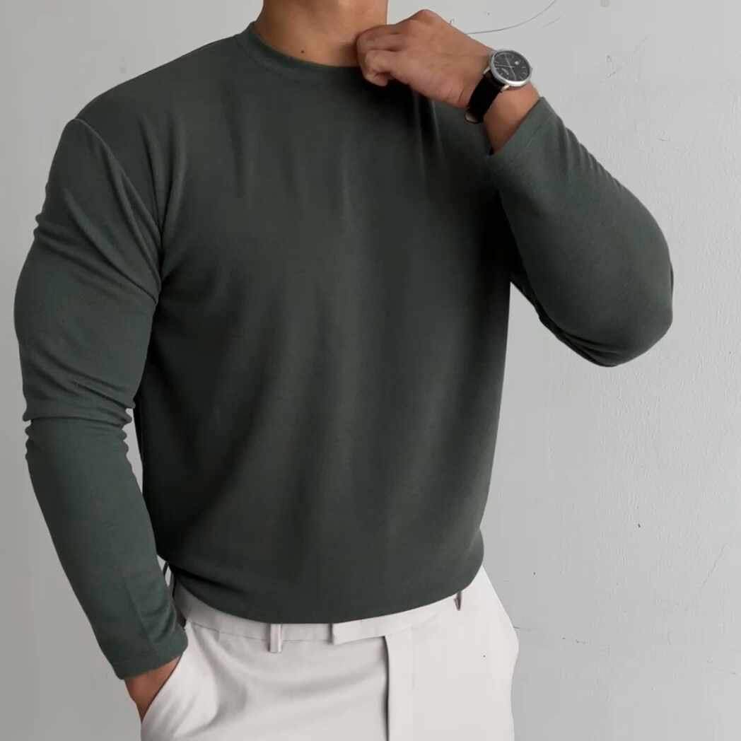 Men's Clothing Slim Fit Thermal Long Sleeve T-Shirt - Double-Layered Brushed Fleece For Warmth & Comfort - Crew Neck Base Layer For Casual_voghion.com