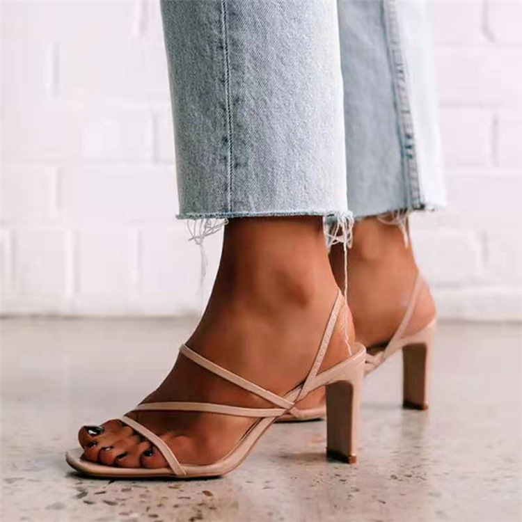 2021 new thick heel ladies sandals squar...