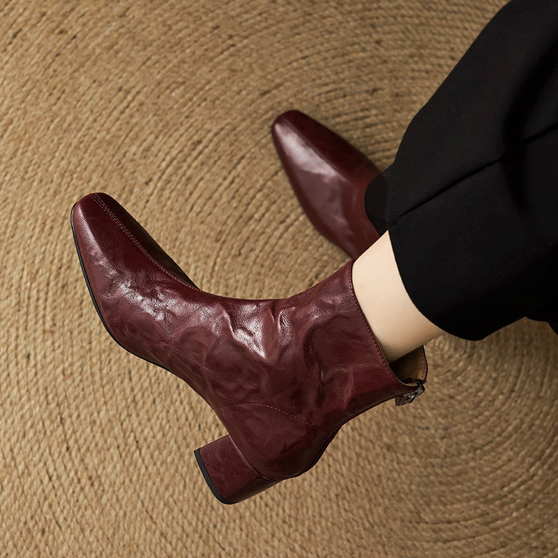 Fashionable Ruched Sheepskin Chelsea Boots 2025 Autumn and Winter New Style Back Zipper Short Boots for Women Genuine Leather Medium Thick Heel Single Boots Size 40 Fashionable Ruched Sheepskin Chelsea Boots 2025 Autumn and Winter New Style Back Zipper Short Boots for Women Genuine Leather Medium Thick Heel Single Boots Size 40