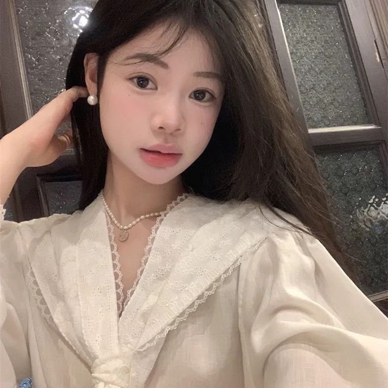 法式蕾丝花边拼接设计感洋气长袖衬衫秋季新款宽松小众别致上衣女|undefined