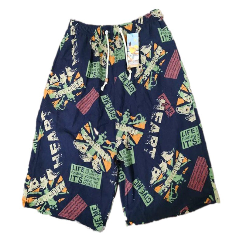 Summer Cotton and Linen Floral Casual Shorts for Men, Loose Fit, Large Size Beach Shorts, Street Vendor Supply, In-Stock Mixed Batch, Factory Supply