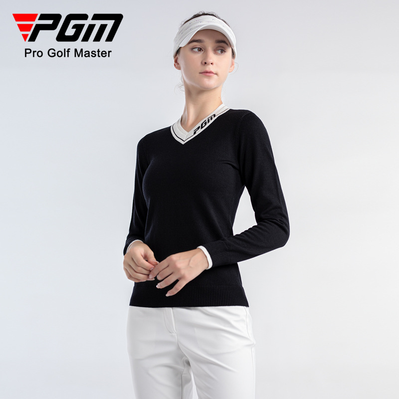 Áo len dài tay nữ cổ tim đào phối màu thể thao golf — YF620-màu trắng, KUZ164-màu xanh nước biển, YF620-Đen, KUZ164-Màu đen