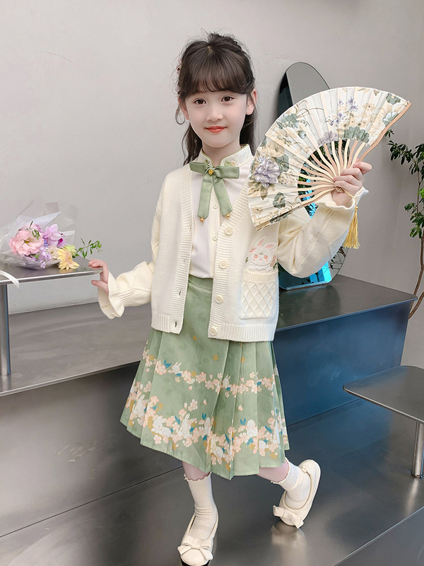 女童马面裙套装2025新款春装儿童汉服中国风中式春秋季女孩三件套|undefined