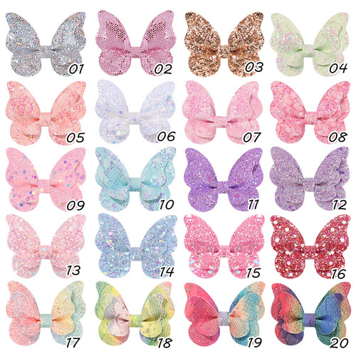 Amazon Children's Butterfly Bow Hair Clip Gradient Sparkling Hair Pin Baby Hair Accessory Infant Headwear 4017