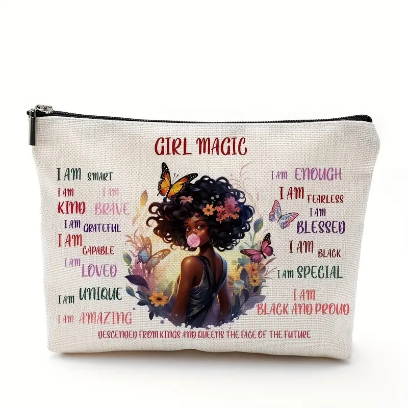 Cross-border Amazon Temu popular negro patrón de lino de doble cara impresión bolsa de cosméticos bolsa de cremallera para las mujeres