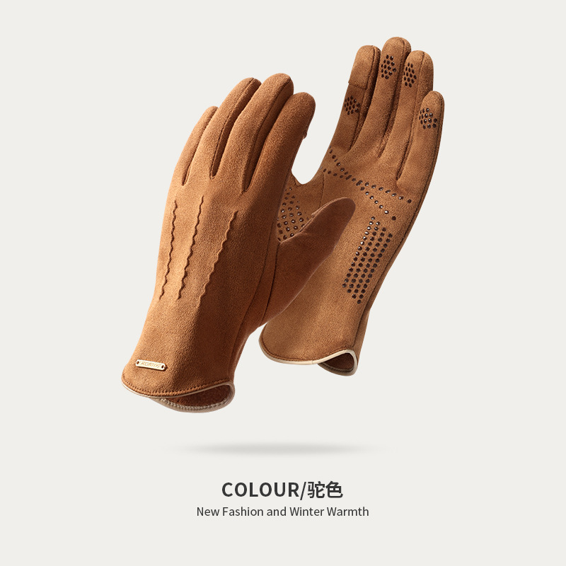 Guantes de gamuza de invierno para hombres y mujeres con forro polar cálido ciclismo Otoño e Invierno lindo pantalla táctil guantes de cuero impermeable dedo abierto