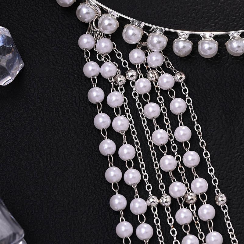 Europa y los Estados Unidos venden perlas en caliente, banda larga, cadena de cabello multicapa, accesorios de boda para mujeres, headwear