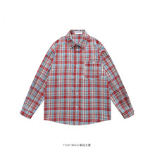 跨境外贸日系学院风衬衣复古格子长袖衬衫小众复古休闲宽松INS男