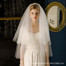 外贸新娘头纱短款双层带梳子简约素纱结婚礼派对造型拍照头饰面纱