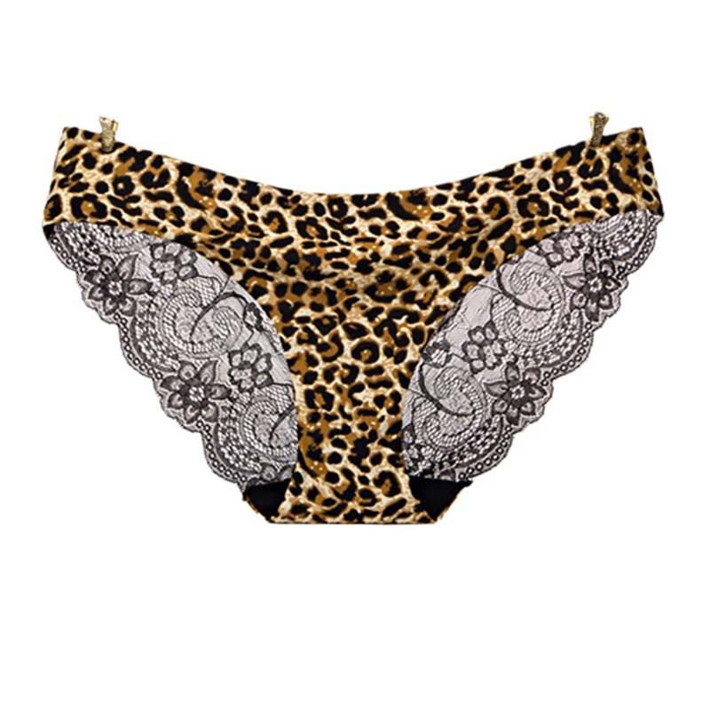 Seda de hielo impresa sin costuras ropa interior con estampado de leopardo de encaje sexy para mujer en forma de T calzoncillos de cintura baja de algodón transpirable