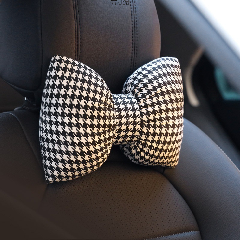 HOUNDSTOOTH 자동차 머리 받침 허리 지원 귀여운 활 사계절 보편적 인 자동차 목 베개 허리 쿠션 여신 자동차