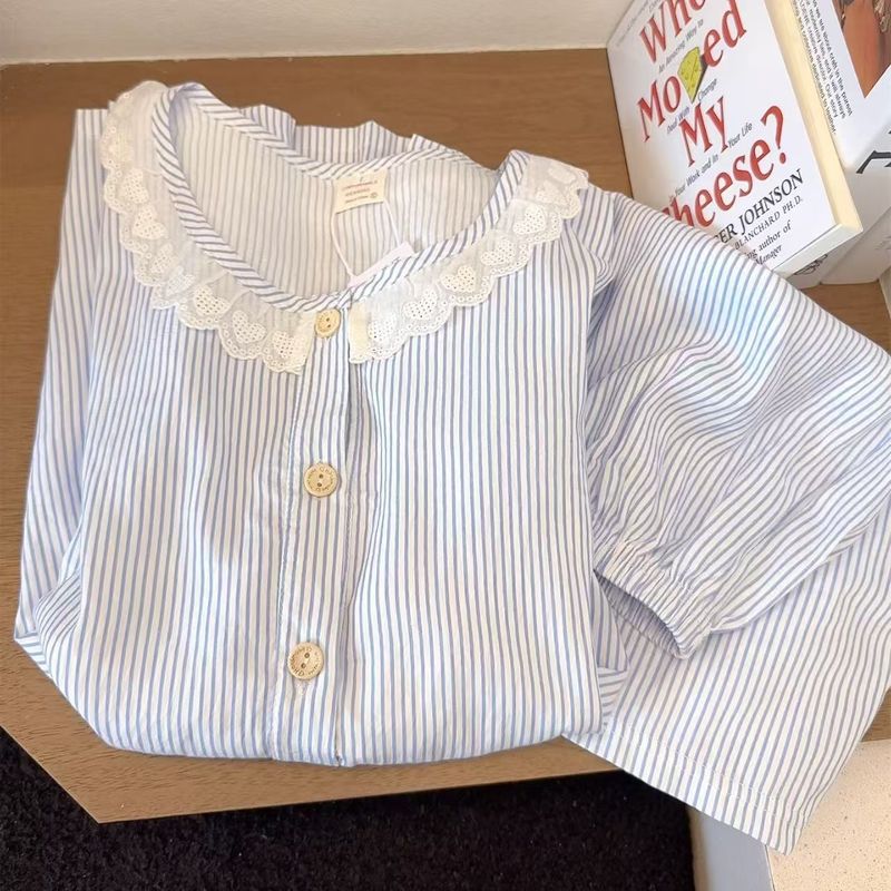 工場卸売ピンクストライプ子猫 2025 新しい人気の半袖ショーツツーピースホーム服セット|undefined