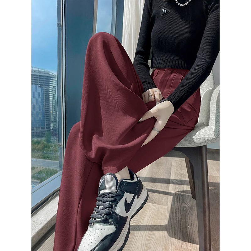 Ángora pantalones de traje rectos rojos para mujeres otoño 2024 nuevos pantalones de guisa casuales delgados y flacos