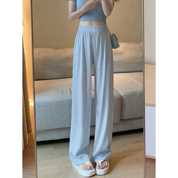 醋酸缎面阔腿裤女2025新款夏季薄款高腰垂感凉凉防晒休闲裤子|undefined