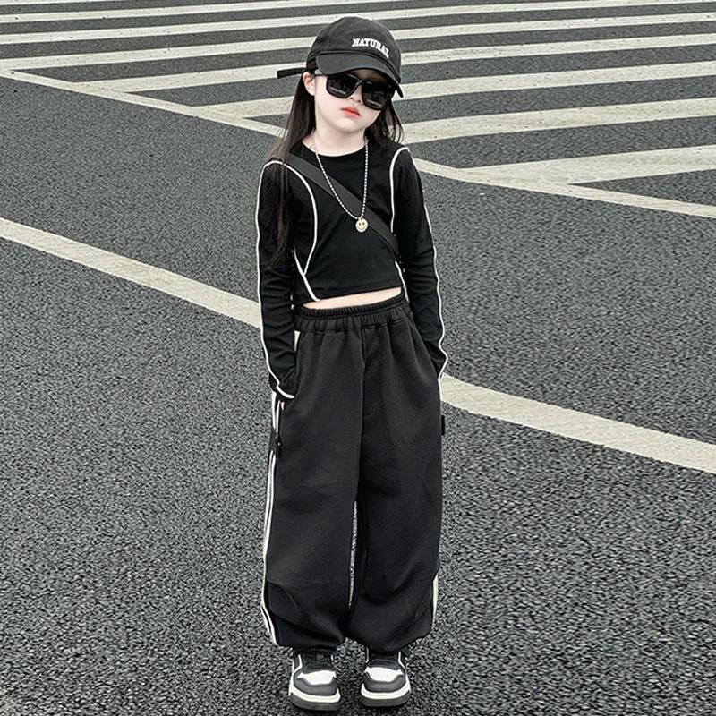 女童秋装休闲韩版长袖套装2025新款大童时髦长袖T恤运动裤两件套|undefined