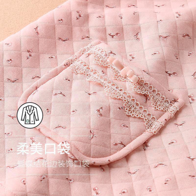 100% pijamas de algodón para mujer Otoño e Invierno de manga larga engrosada primavera y otoño mamá entresuelo ropa para el hogar traje delgado de invierno