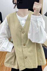 设计感小众V领马甲女上衣春装新款宽松纯色坎肩百搭马夹无袖外套