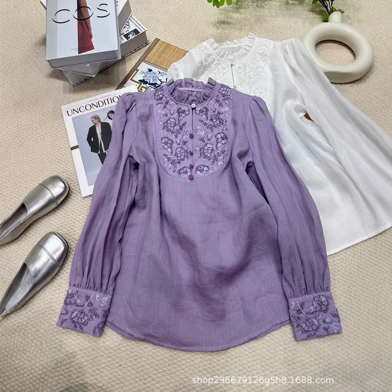 2026 Spring/Summer New Designer French Retro Three-Dimensional Floral Lace-Up Shirt Fashionable Base Layer Top 2026 Spring/Summer New Designer French Retro Three-Dimensional Floral Lace-Up Shirt Fashionable Base Layer Top