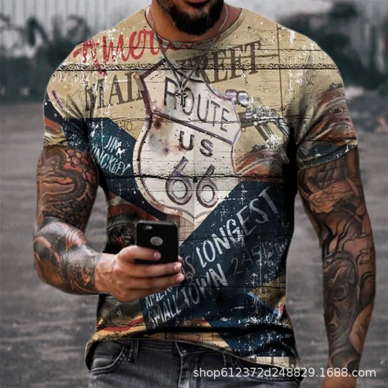 Fabricante de la fuente de los hombres de la camisa de manga corta de la calle Nueva Venta caliente de comercio electrónico transfronterizo camiseta impresa 3D arte flexible