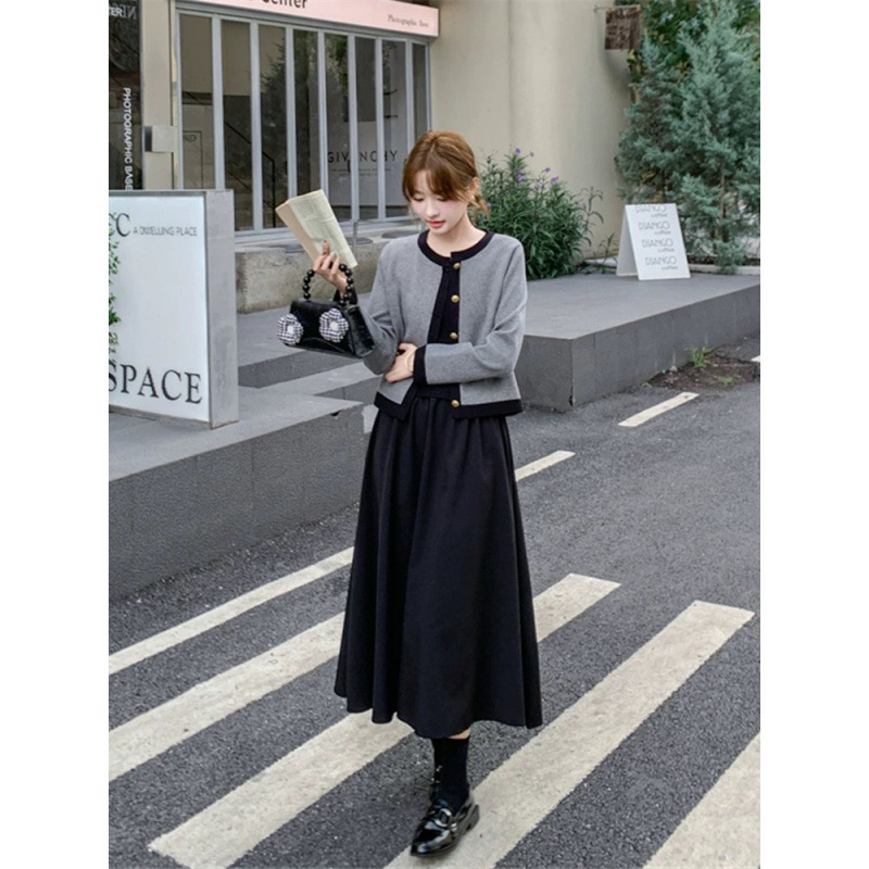 Maternity Wear Autumn and Winter Small Fragrant Knitted Nursing Suit Dress High-End Wear Two-Piece Korean Style