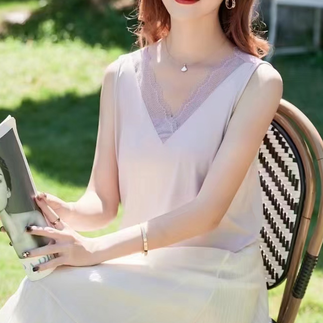 Layup Edition Ice Silk Traceless Long Bottoming Small Vest Anti-running Fabric Comfortable Sling Women's Vest Thin Vest