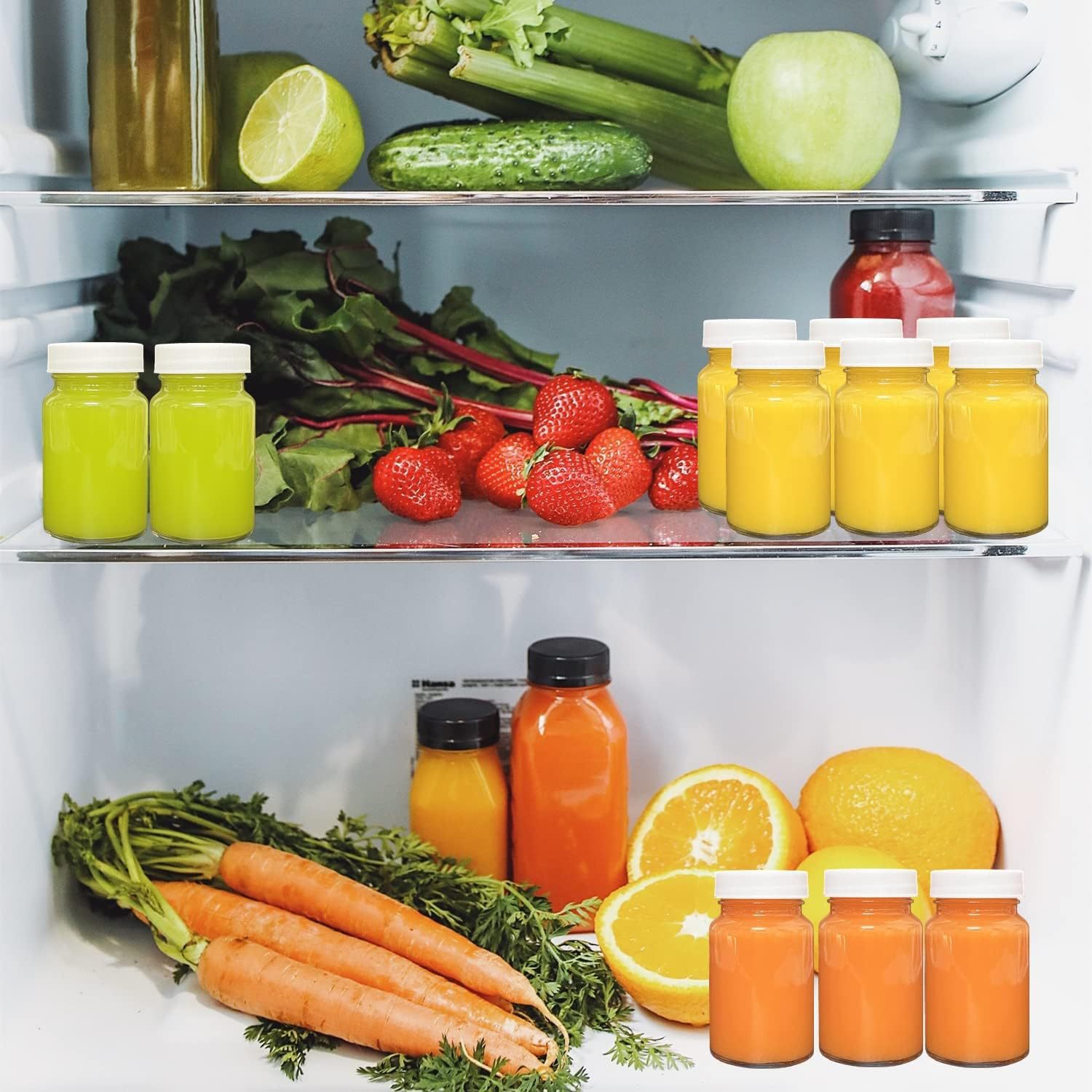 Botella de vidrio transparente de 60ml botella de bebida de 2oz botella de jugo de jengibre boca ancha con tapa botella de jugo de frutas pequeña botella de cápsula de bebida de vidrio