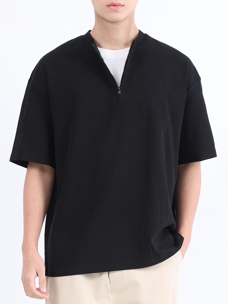 Camiseta de manga corta con media cremallera doblada para usar ropa falsa de dos piezas, camiseta legging casual de media manga, marca de moda
