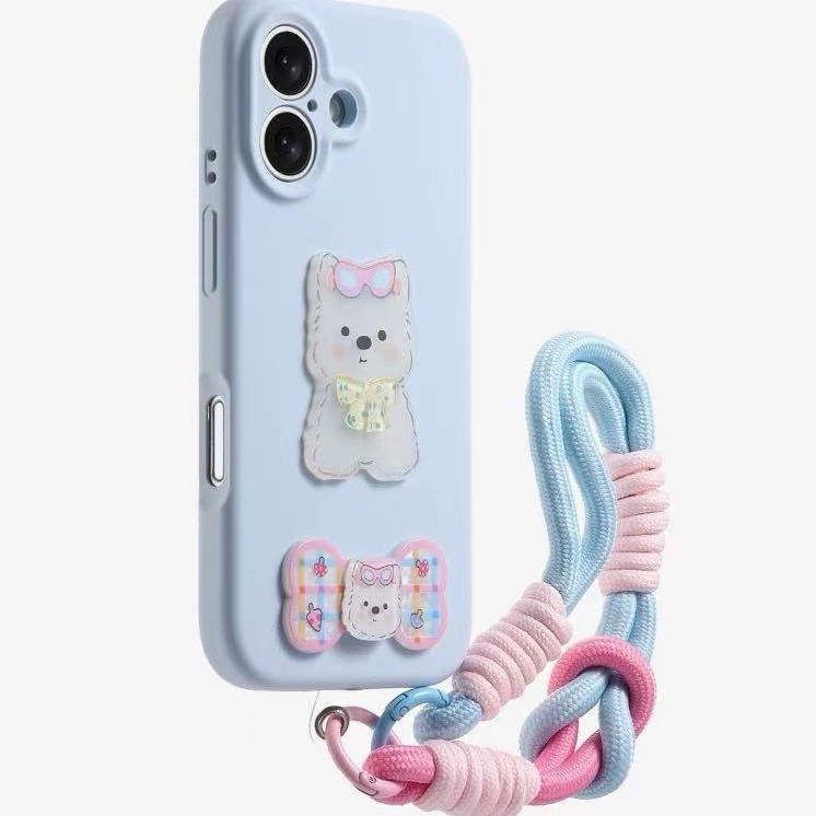 Parche de dibujos animados lindo cachorro para iPhone16ProMax simple color sólido 15 funda para teléfono 13 Apple 14 mujer