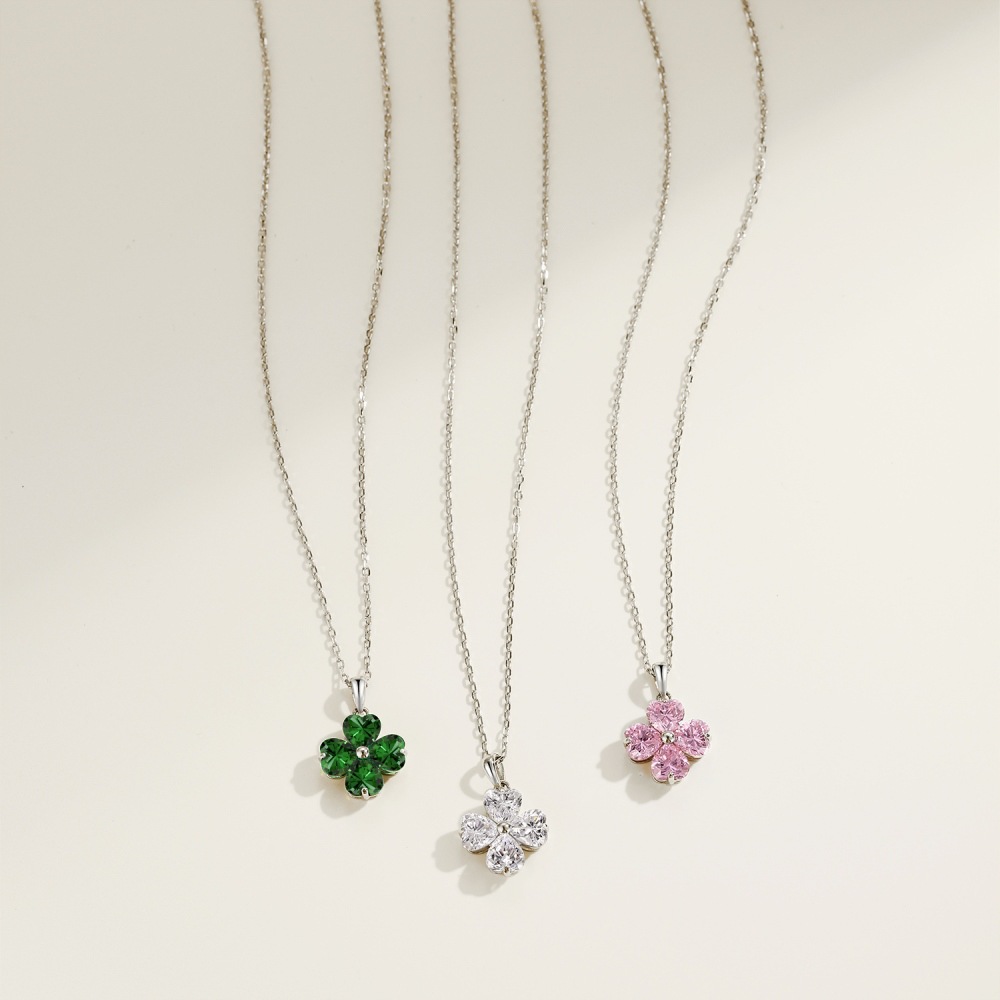 925 Sterling Silver Material 925 Sterling Silver Rhinestones Inlay Flower Pendant Necklace