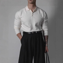 美式硬汉包芯纱针织polo衫男薄款透气翻领长袖卫衣休闲工装羊毛衫