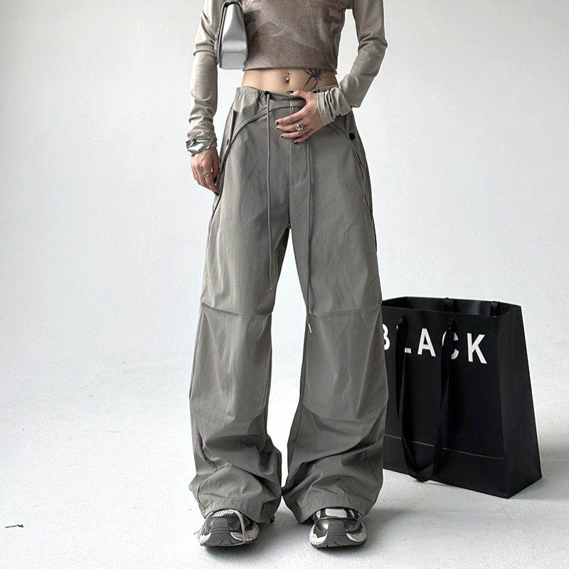 Pantalones Cargo Paracaidistas con Cordón y Puño Ajustado para Mujer