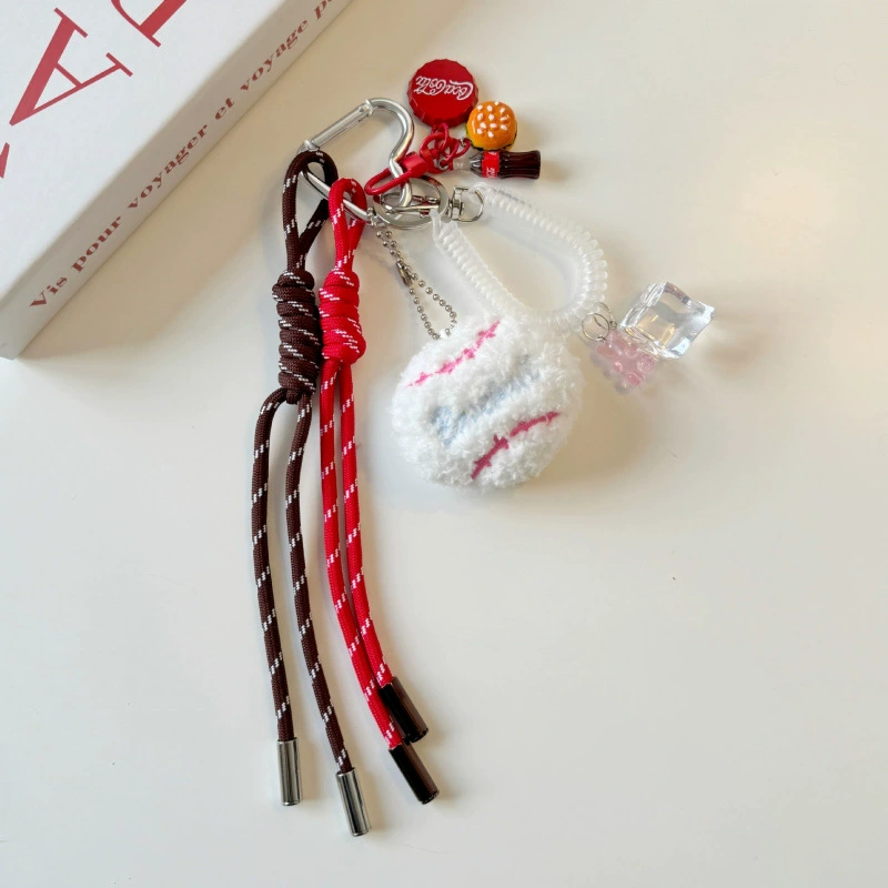 Handmade Baseball Keychain, woven strap handle, assorted cute pendants, 0.1 kg
