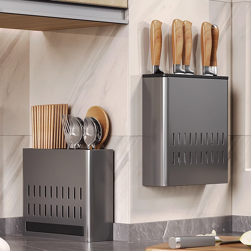 Caja de almacenamiento de palillos de ceniza de arma de fuego para cocina doméstica tipo pared cuchara estante de almacenamiento de artículos en la pared drenaje de agua jaula de palillos sin agujeros