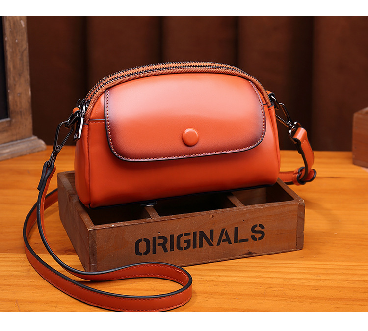 Single shoulder women's small double layer zipper, shell fashionable crossbody bags, cowhide mobile phone bag, trendy_voghion.com