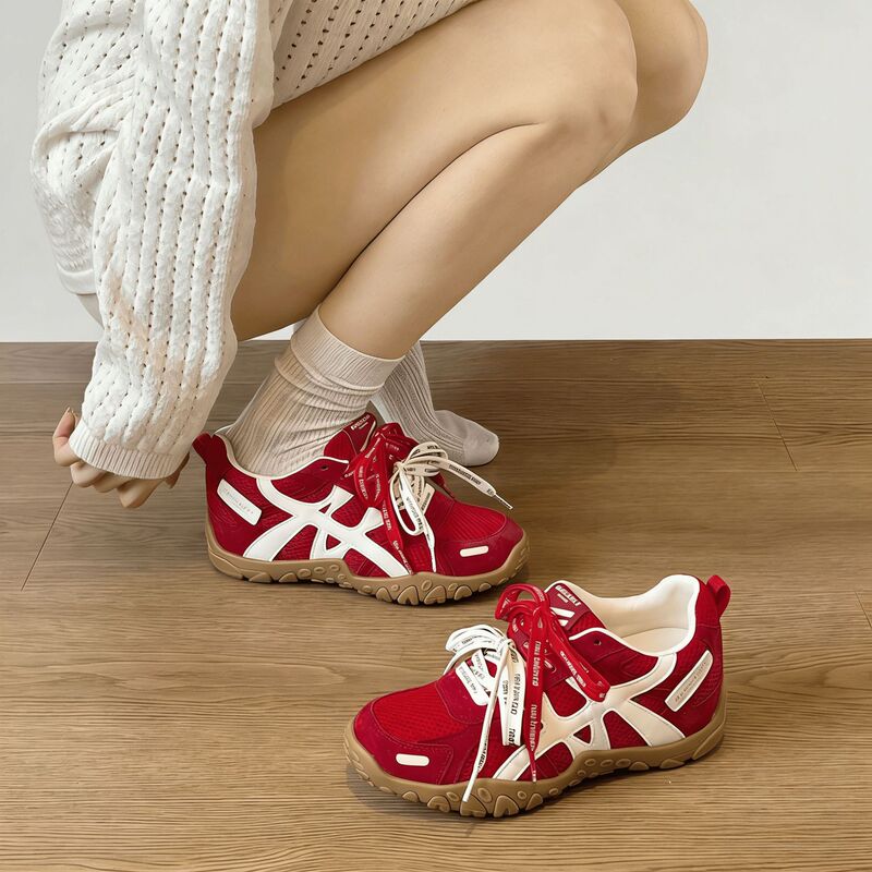Sheepskin Version~2026 Spring New Style Soft-Soled Lace-Up Red German Training Shoes for Women, Casual Sports Shoes with Hidden Height Increase, A-Gan Shoes Sheepskin Version~2026 Spring New Style Soft-Soled Lace-Up Red German Training Shoes for Women, Casual Sports Shoes with Hidden Height Increase, A-Gan Shoes