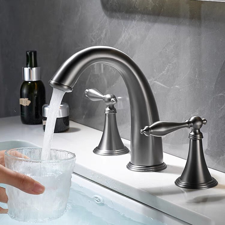 European-Style Brass Core Three-Hole Basin Faucet Washbasin Bathroom Cabinet Three-Piece Set Split Hot and Cold Faucet