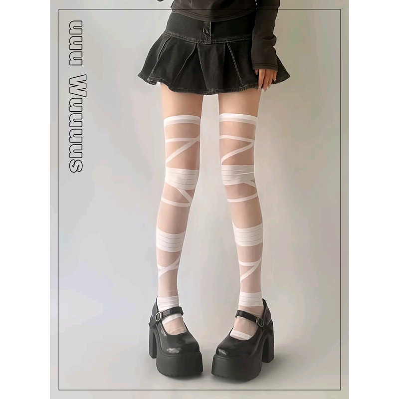 Lace-Up Stockings for Women, Spring and Autumn White Over-The-Knee Socks, Hot Girl Subculture High Stockings, Pure Desire Black Stockings, Sexy Antibacterial