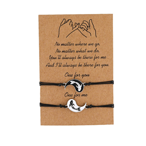 Cross-border card couple bracelet alloy oil drop yin yang Tai Chi fish handmade adjustable bracelet hand chain