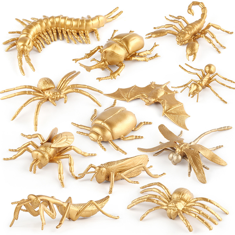 Transfronterizo Nueva simulación de aves de corral modelo animal versión Gold mini pollo pato ganso Libélula lagarto insecto traje de juguete