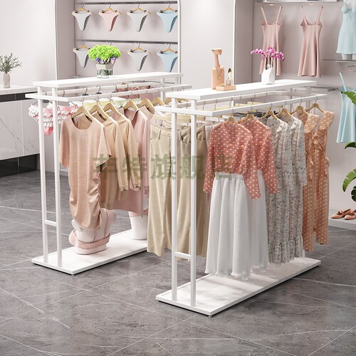 Island display rack in clothing store, simple men's and women's clothing and children's clothing double-row middle shelf, dual handle side hanger