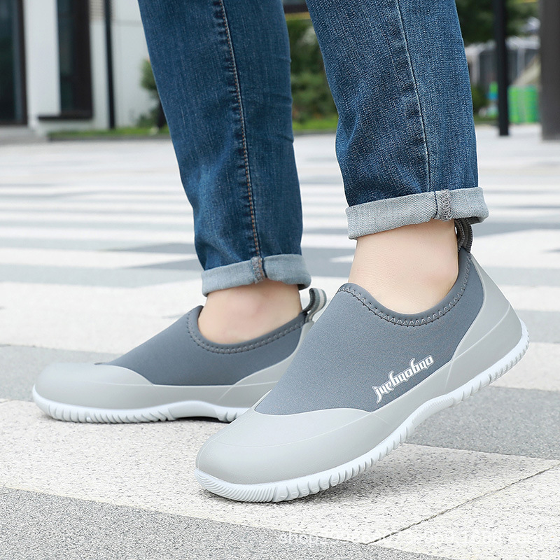 New Brown Men's Rain Boots Short-Tube Low-Top Deck Shoes Fashionable Rain Boots Waterproof Non-Slip Outdoor Water Shoes Wading Rubber Shoes