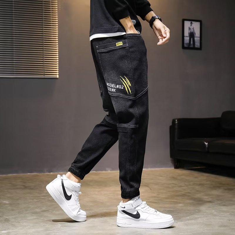 Vaqueros grises de gama alta para hombres 2024 otoño e invierno nueva moda coreana marca de moda slim-fit elástico todo fósforo pantalones casuales